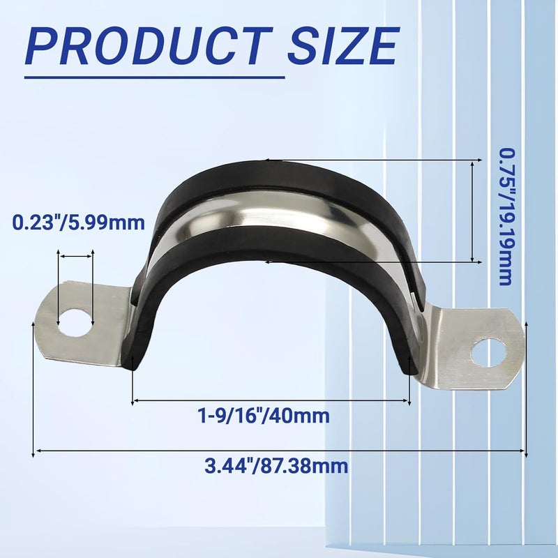 Jersvimc 10PCS Reinforced Rigid Pipe Strap Clamp 1-9/16 Inch Conduit Clamp with Rubber Straps, Pipe Brackets for Mounting 2 Hole U Clamps Brackets Strap Hanger Tube Tension Clips Heavy Duty - Image 3